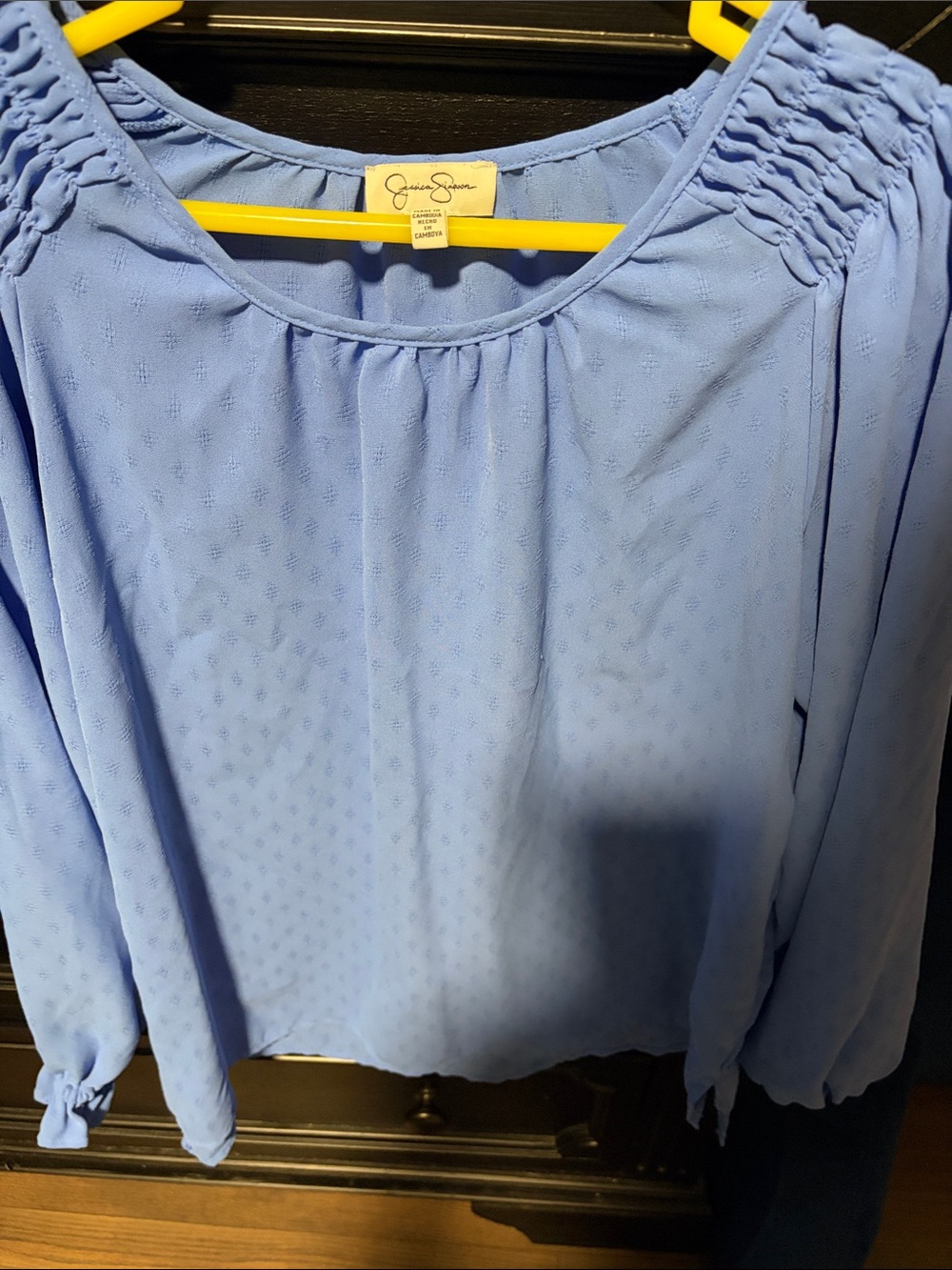 Jessica Simpson Light Blue Textured Peasant Top